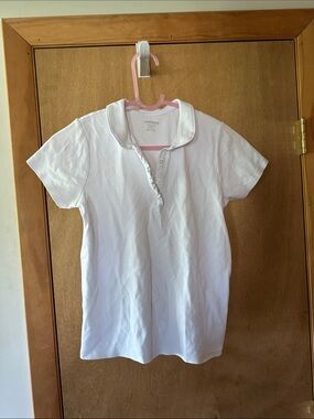 Lands' End White Girls' Short-Sleeve Polo with Ruffled Placket